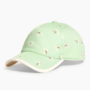 COACH Green Floral Baseball Hat Leather Trim Adjustable